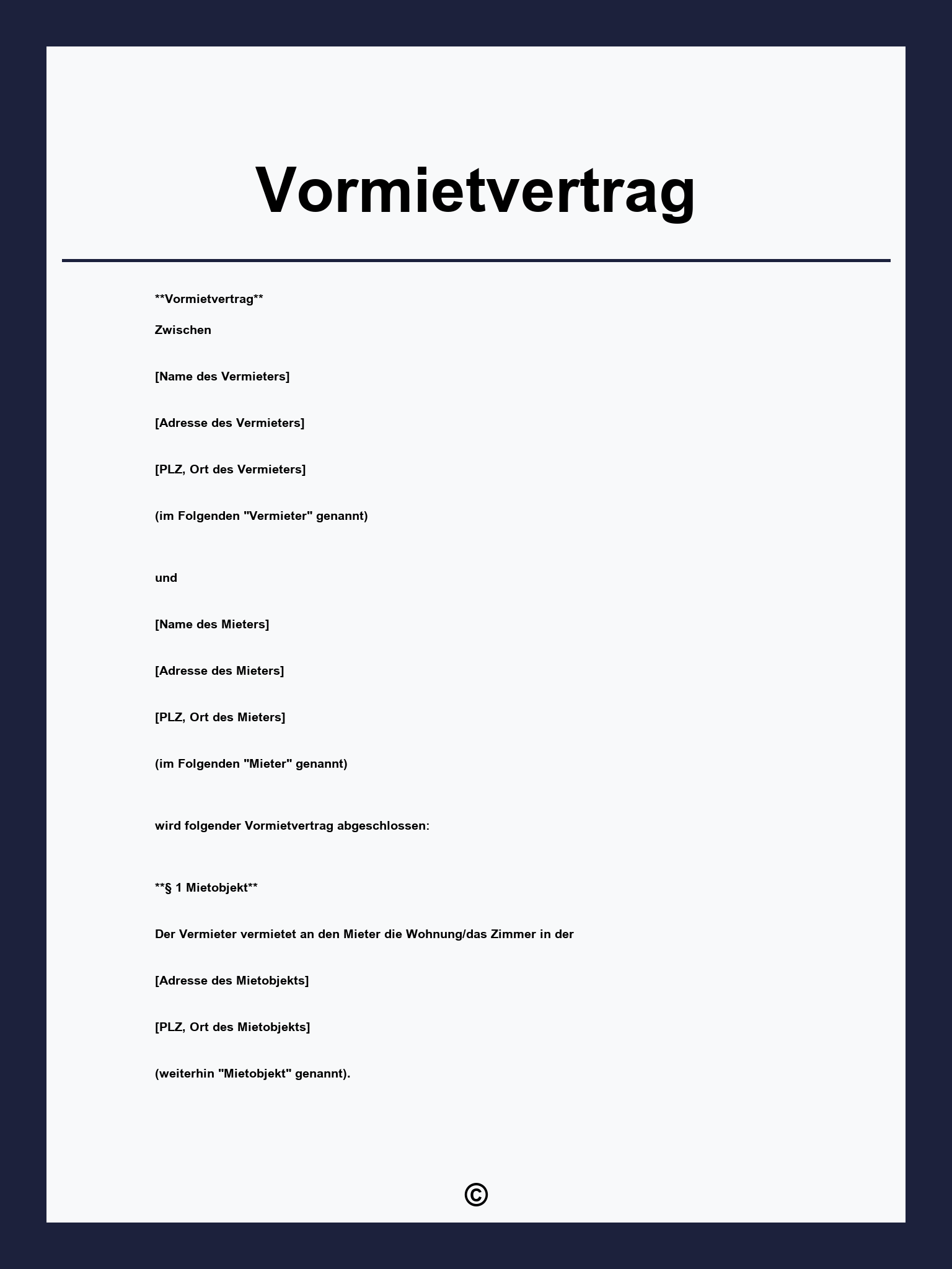 Vormietvertrag