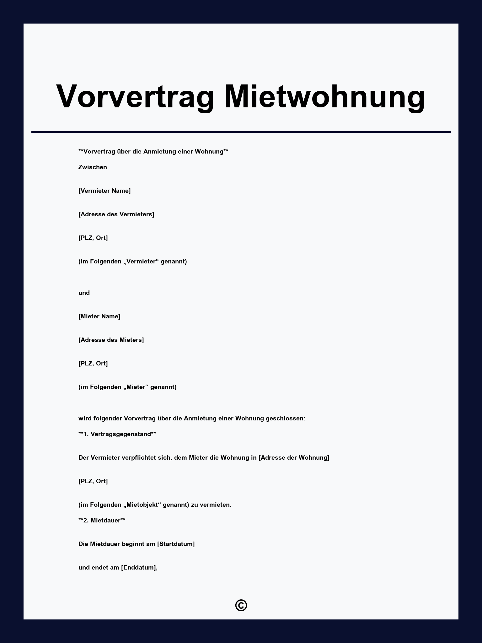 Vorvertrag Mietwohnung