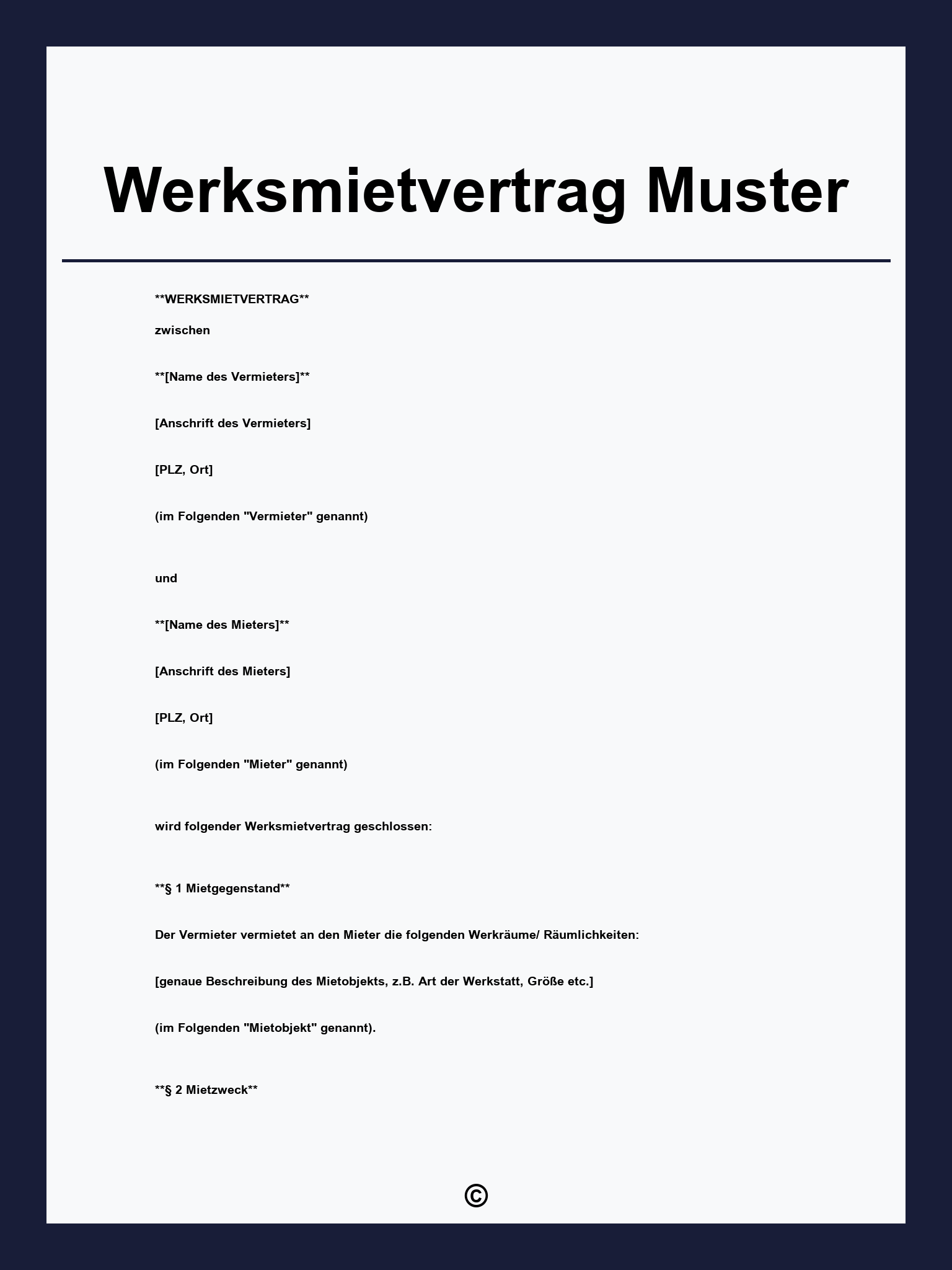 Werksmietvertrag Muster