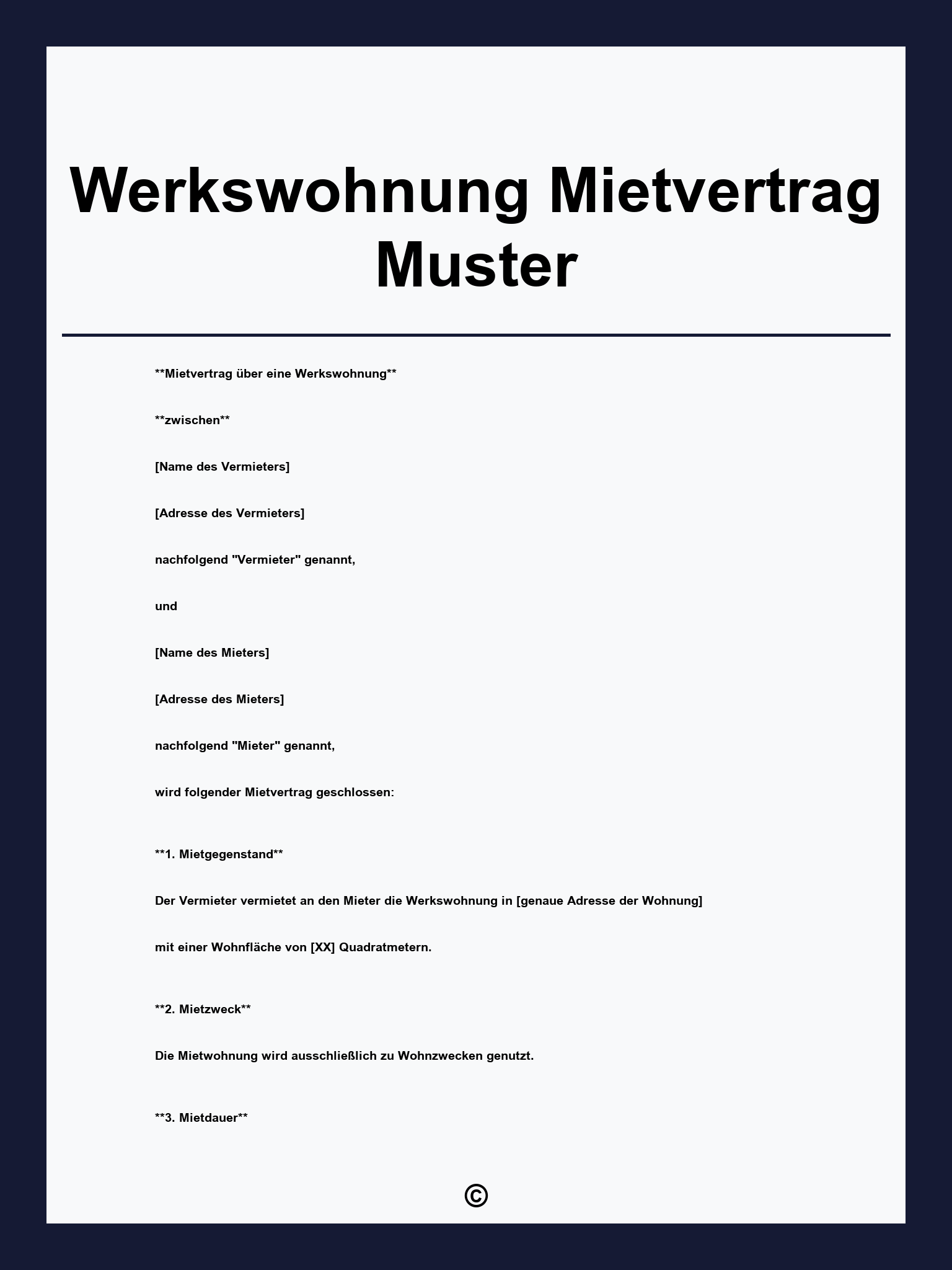 Werkswohnung Mietvertrag Muster