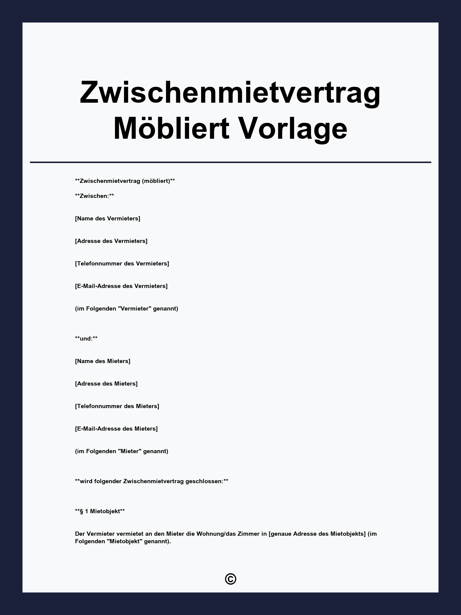 Zwischenmietvertrag Möbliert Vorlage